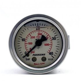 Pakkens 0-40 Bar 50 mm Arkadan Bağlantılı Panotipli Gliserinli G 1/4 inç Manometre
