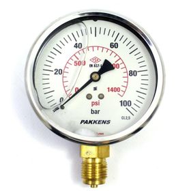 Pakkens 100 mm 0/100 Bar Alttan Bağlantılı Gliserinli Manometre