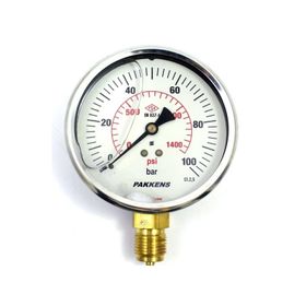 Pakkens 100 mm 0/100 Bar Alttan Bağlantılı Gliserinli Manometre