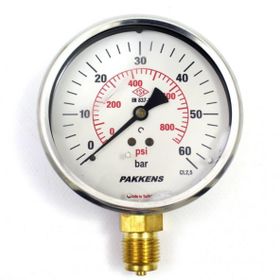 Pakkens Gliserinli G 1/2 inç 0-60 Bar 100 mm Alttan Bağlantılı Manometre