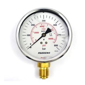 Pakkens Gliserinli G 1/2 inç 0-600 Bar 100 mm Alttan Bağlantılı Manometre