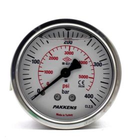 Pakkens Gliserinli G 1/4 inç 0-400 Bar 63 mm Arkadan Bağlantılı Manometre