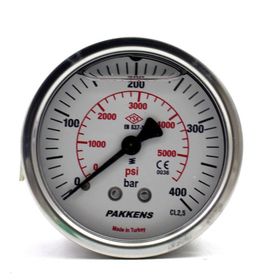 Pakkens Gliserinli G 1/4 inç 0-400 Bar 63 mm Arkadan Bağlantılı Manometre