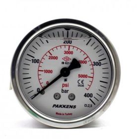 Pakkens Gliserinli G 1/4 inç 0-400 Bar 63 mm Arkadan Bağlantılı Manometre