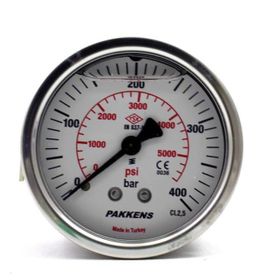 Pakkens Gliserinli G 1/4 inç 0-400 Bar 63 mm Arkadan Bağlantılı Manometre