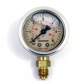 Pakkens Gliserinli G 1/4 inç 0-6 Bar 50 mm Alttan Bağlantılı Manometre