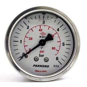 Pakkens Gliserinli G 1/4 inç 0-6 Bar 50 mm Arkadan Bağlantılı Manometre