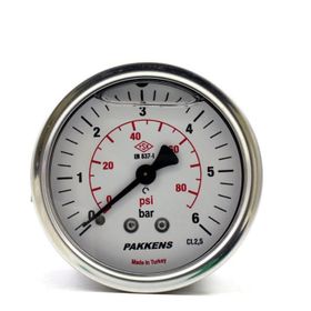 Pakkens Gliserinli G 1/4 inç 0-6 Bar 50 mm Arkadan Bağlantılı Panotipli Manometre