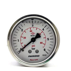 Pakkens Gliserinli G 1/4 inç 0-6 Bar 50 mm Arkadan Bağlantılı Panotipli Manometre
