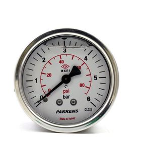 Pakkens Gliserinli G 1/4 inç 0-6 Bar 50 mm Arkadan Bağlantılı Panotipli Manometre