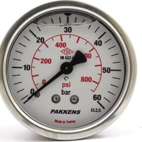Pakkens Gliserinli G 1/4 inç 0-60 Bar 50 mm Arkadan Bağlantılı Manometre