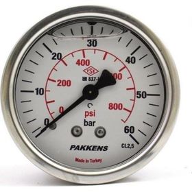 Pakkens Gliserinli G 1/4 inç 0-60 Bar 50 mm Arkadan Bağlantılı Manometre
