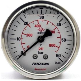 Pakkens Gliserinli G 1/4 inç 0-60 Bar 50 mm Arkadan Bağlantılı Panotipli Manometre
