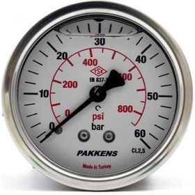 Pakkens Gliserinli G 1/4 inç 0-60 Bar 50 mm Arkadan Bağlantılı Panotipli Manometre