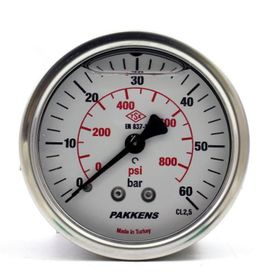 Pakkens Gliserinli G 1/4 inç 0-60 Bar 63 mm Arkadan Bağlantılı Panotipi Manometre
