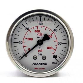 Pakkens Gliserinli G 1/4 inç 0-60 Bar 63 mm Arkadan Bağlantılı Panotipi Manometre