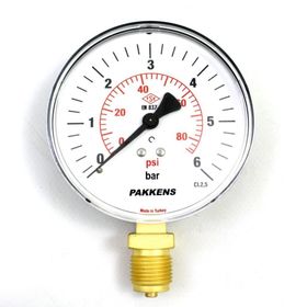 Pakkens Kuru G 1/2 inç 0-6 Bar 160 mm Alttan Bağlantılı Manometre