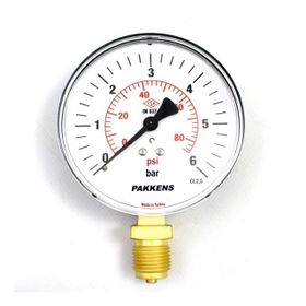 Pakkens Kuru G 1/2 inç 0-6 Bar 160 mm Alttan Bağlantılı Manometre