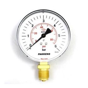 Pakkens Kuru G 1/2 inç 0-6 Bar 160 mm Alttan Bağlantılı Manometre