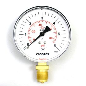 Pakkens Kuru G 1/2 inç 0-6 Bar 160 mm Alttan Bağlantılı Manometre