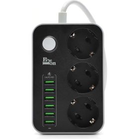 Paleon 5V 3.4A 6 USB Bağlantı Noktası 3'lü Siyah Uzatma Akım Korumalı Priz