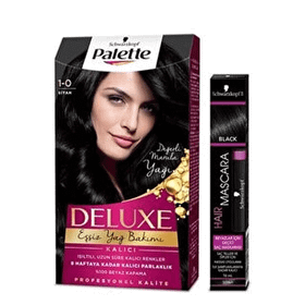 Palette Deluxe 1-0 Siyah Saç Boyası + Schwarzkopf Siyah Saç Maskarası
