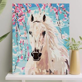 Palmiye Çıtalı 40x50 cm Beyaz At Tuval Seti