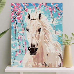Palmiye Çıtalı 40x50 cm Beyaz At Tuval Seti