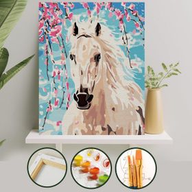 Palmiye Çıtalı 40x50 cm Beyaz At Tuval Seti