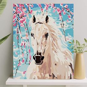 Palmiye Çıtalı 40x50 cm Beyaz At Tuval Seti