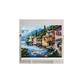 Palmiye Çıtalı 40x50 cm Deniz Evler Tuval Seti