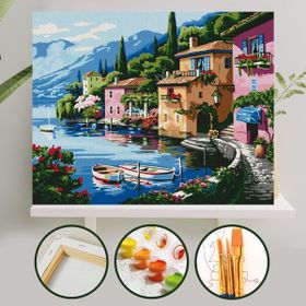 Palmiye Çıtalı 40x50 cm Deniz Evler Tuval Seti