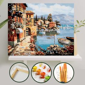 Palmiye Çıtalı 40x50 cm Göl Manzarası Tuval Seti