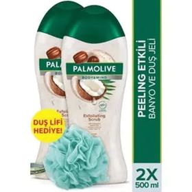 Palmolive Body Mind Hindistan Cevizi Peeling Etkili 2x500 ml Duş Jeli + Duş Lifi
