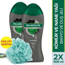 Palmolive Kömür ve Nane Yağı 2x500 ml Duş Jeli + Duş Lifi