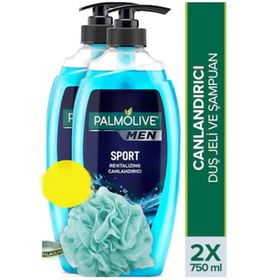 Palmolive Men Sport 4'ü 1 Arada Canlandırıcı 2x750 ml Duş Jeli + Duş Lifi