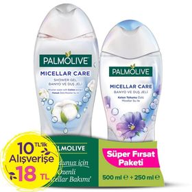 Palmolive Micellar Care Pamuk Özlü 500 ml + Keten Tohumu Özlü 250 ml Duş Jeli