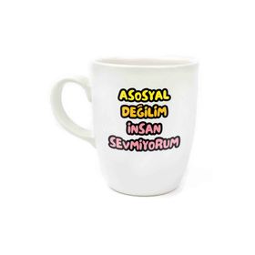 Palto Tasarım Asosyal Değilim Insan Sevmiyorum Krem Oval Kupa