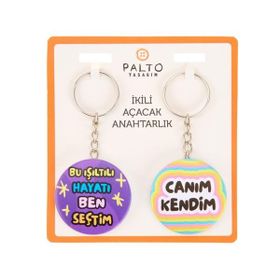 Palto Tasarım Işıltılı Hayat 2'li Metal 10 cm Anahtarlık Seti