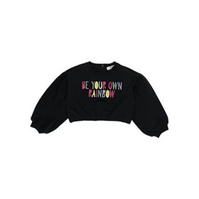 Panço 2221GB08041 Çok Renkli Nakışlı Siyah Crop Kız Çocuk Sweatshirt