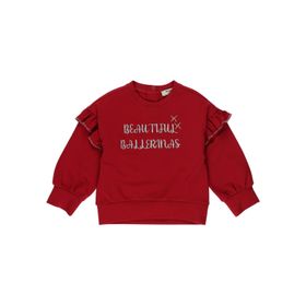 Panço 2221GB08066 Kolu Fırfır Detaylı Simli Nakış Yazılı Kırmızı Kız Çocuk Sweatshirt