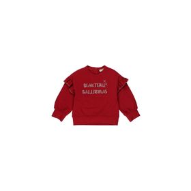 Panço 2221GB08066 Kolu Fırfır Detaylı Simli Nakış Yazılı Kırmızı Kız Çocuk Sweatshirt