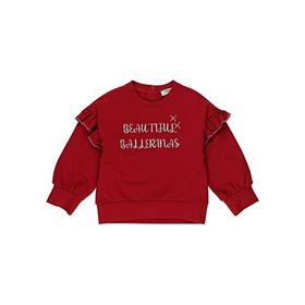 Panço 2221GB08066 Kolu Fırfır Detaylı Simli Nakış Yazılı Kırmızı Kız Çocuk Sweatshirt