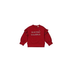 Panço 2221GB08066 Kolu Fırfır Detaylı Simli Nakış Yazılı Kırmızı Kız Çocuk Sweatshirt