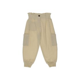 Panço 2221GK04011 Bej Beli Pileli Cepli Yüksek Bel Kız Çocuk Pantolon