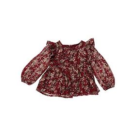 Panço 2221GK57006 Bordo Robası Volanlı Arkası Düğmeli Desenli Bluz