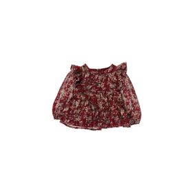 Panço 2221GK57006 Bordo Robası Volanlı Arkası Düğmeli Desenli Bluz