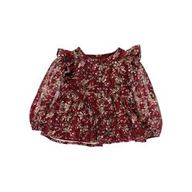 Panço 2221GK57006 Bordo Robası Volanlı Arkası Düğmeli Desenli Bluz
