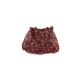 Panço 2221GK57006 Bordo Robası Volanlı Arkası Düğmeli Desenli Bluz