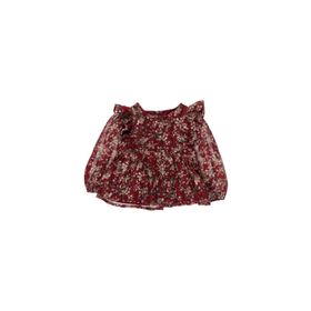Panço 2221GK57006 Bordo Robası Volanlı Arkası Düğmeli Desenli Bluz